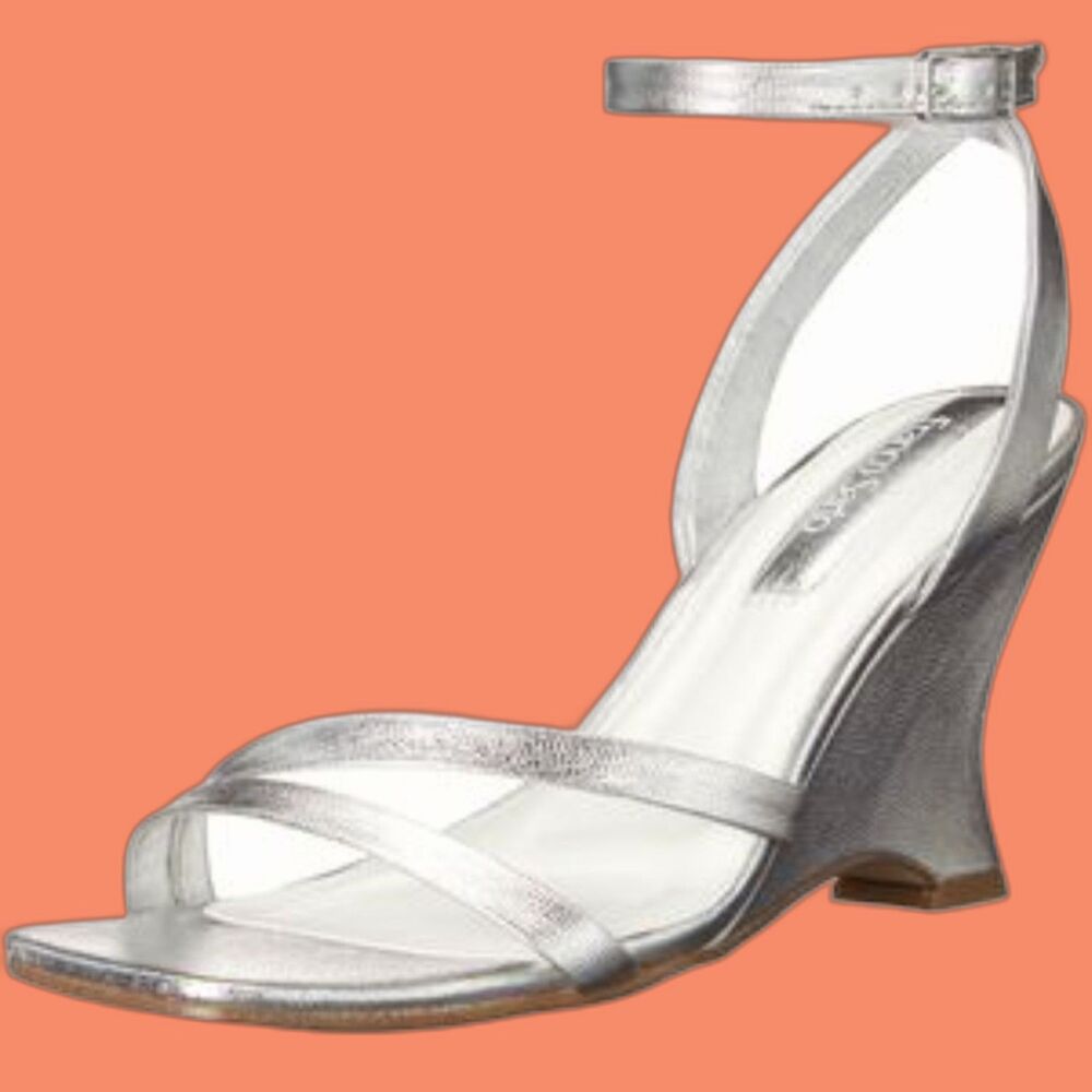 NIB Franco Sarto  FRANCA Faux Leather Ankle Strap Wedge Heels Size 5M Prom